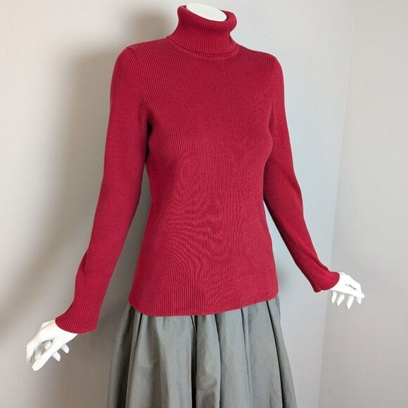 90s Ralph Lauren Ribbed turtleneck Red with logo size L - Picture 5 of 9
